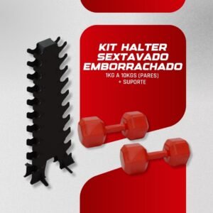 Kit Halter Sextavado Emborrachado 01 a 10kg + Suporte